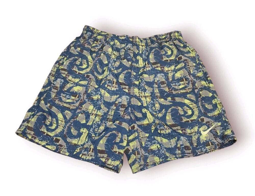 VTG Nike Swoosh Abstract All Over Print Swim Trunks Sz small AOP USA Made 90s